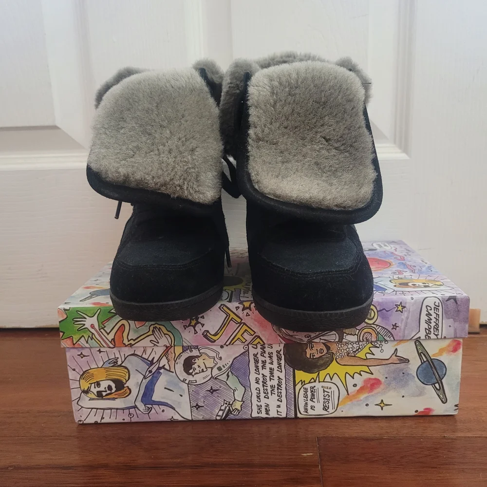 Ash Black Shearling Wedge Boots - Picture 8 of 12